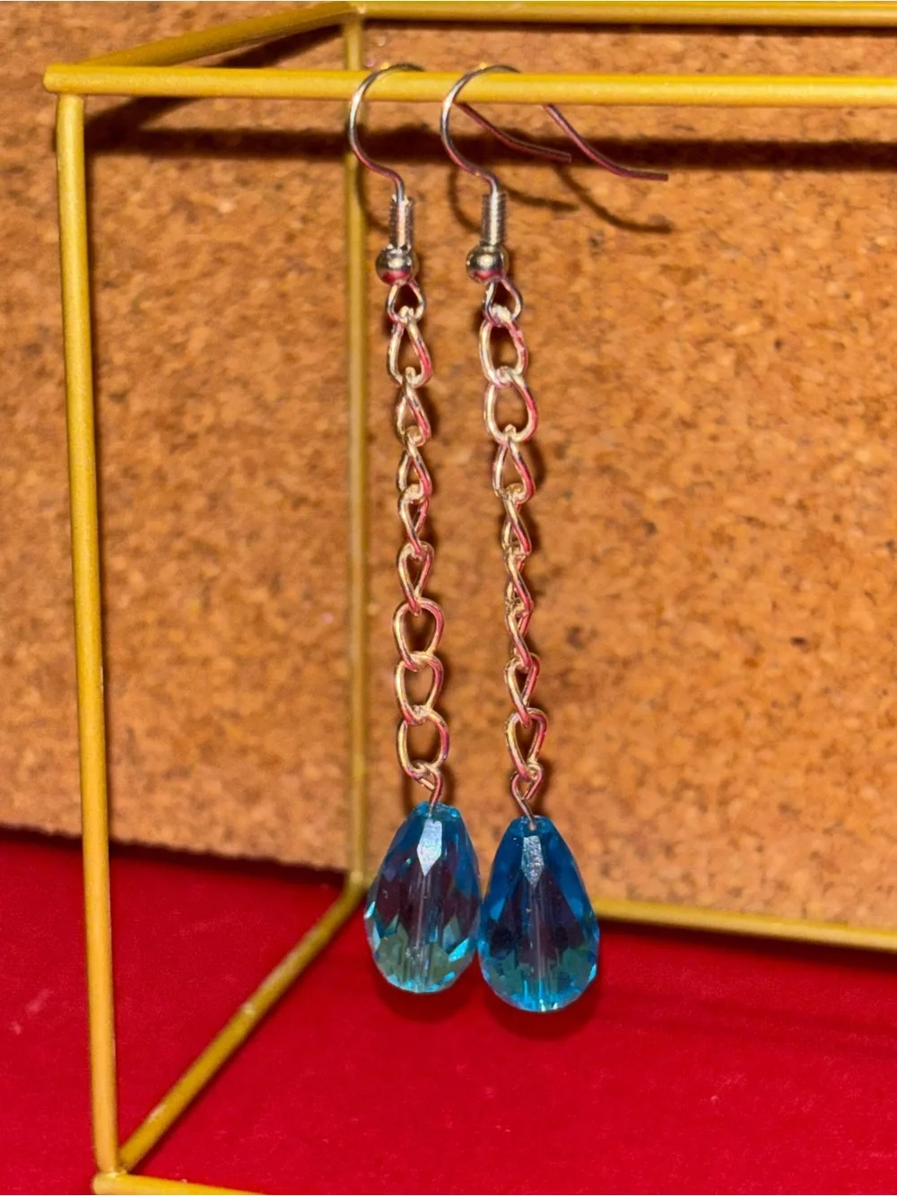 Delicate Blue Teardrop Chain Earrings - Women Jewelry